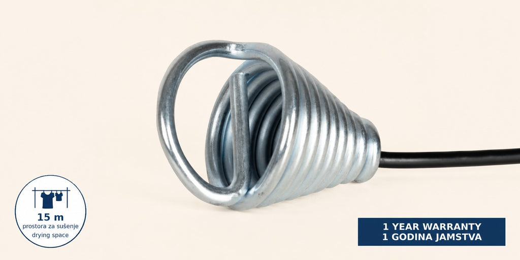 Hills Cordomatic Retractable Clothesline with 15 m drying line in black close-up of the metal line hook.