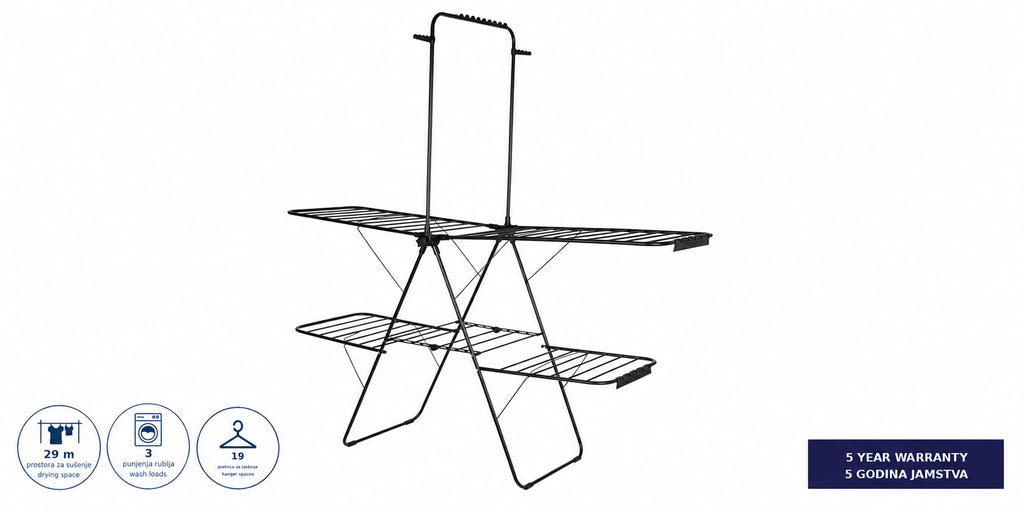 Hills Premium 2 Tier Garment Drying Rack fully open in a clear product view.