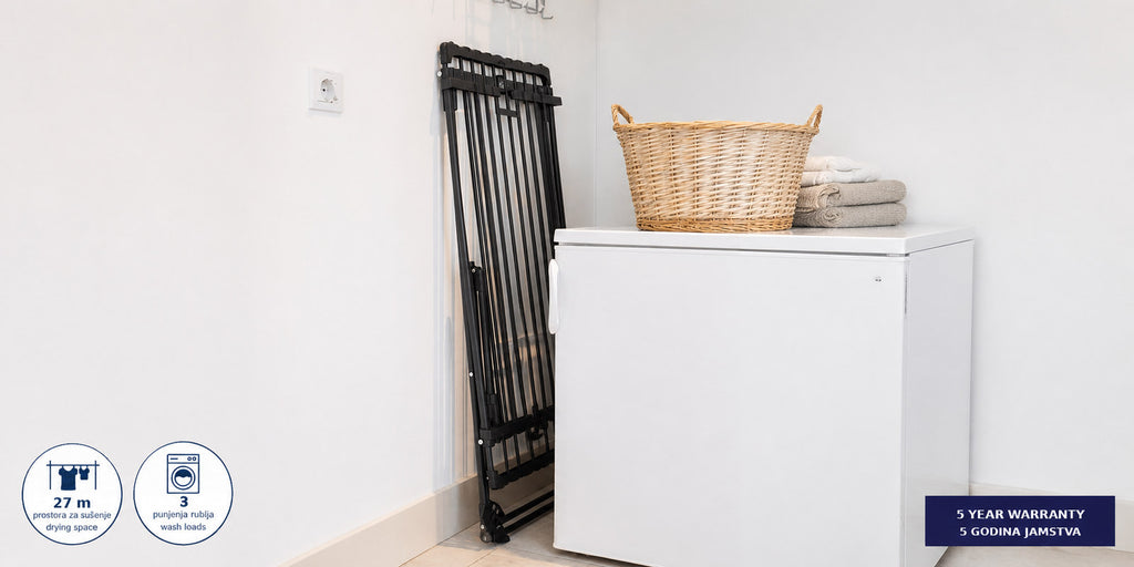 Hills Premium Extendable Drying Rack folded flat for compact storage.