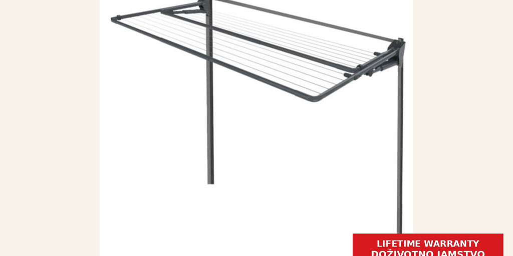 Hills Folding Frame Post Kit in Monument supporting an open folding-frame clothesline in a freestanding setup.