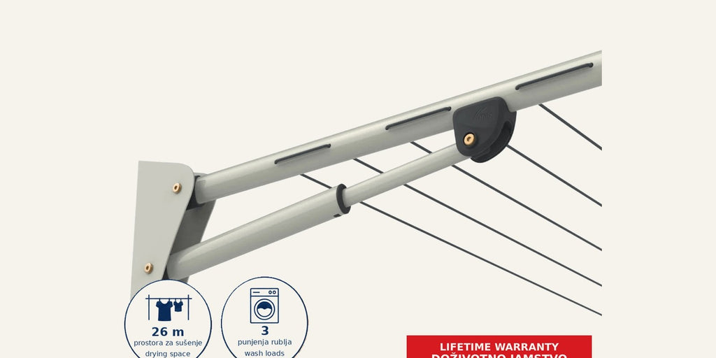 Hills Single Folding Frame Clothesline in Surfmist close-up of the support arm and folding mechanism.