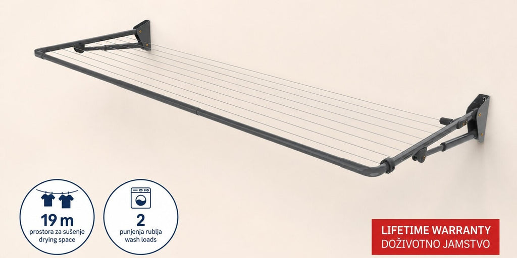 Hills Compact Folding Frame Clothesline – Monument fully open in a clear product view.