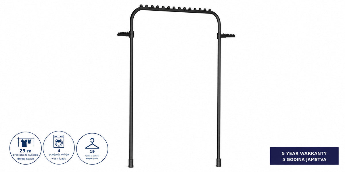 Hills Premium 2 Tier Garment Drying Rack showing the raised rail for shirts, dresses and jackets on hangers.