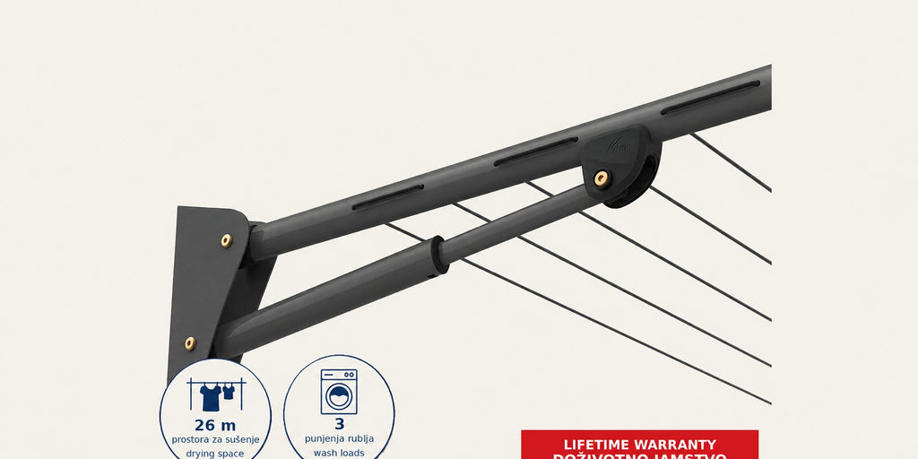 Hills Single Folding Frame Clothesline in Monument close-up of the support arm and folding mechanism.