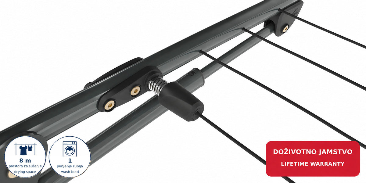 Hills Mini Folding Frame Clothesline close-up of the adjustable line tensioner and frame fittings.