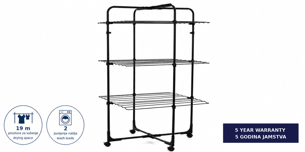 Hills Premium 3 Tier Mobile Drying Rack fully open in a clear product view.