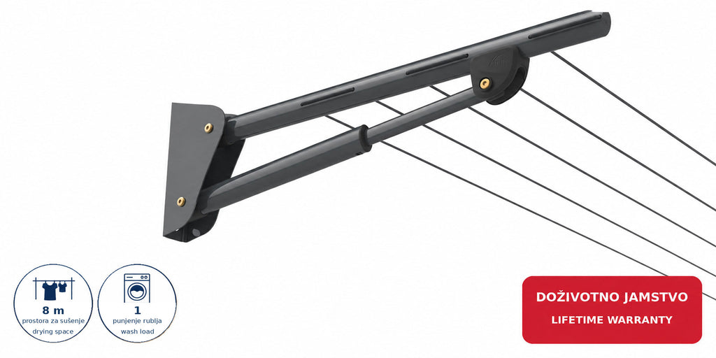Hills Mini Folding Frame Clothesline close-up of the wall bracket and folding mechanism.