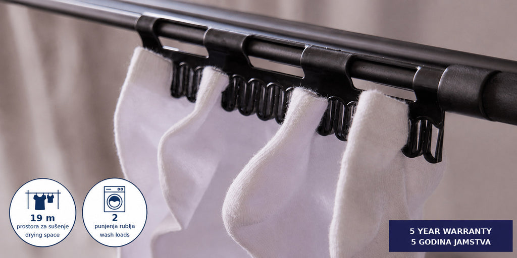 Hills Premium 3 Tier Mobile Drying Rack close-up of the integrated sock rail.