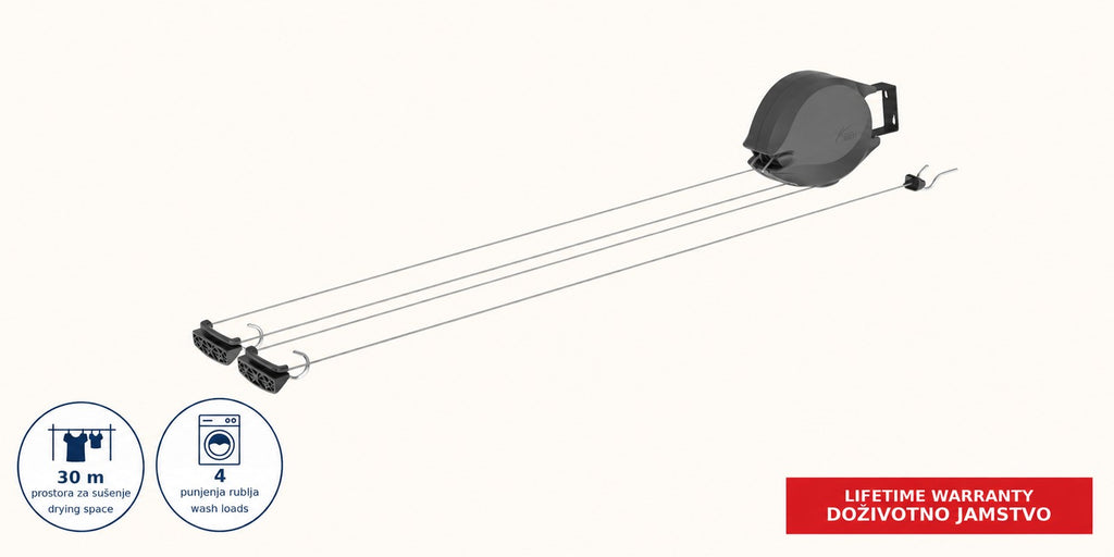 Hills Double Retractable Clothesline with 30 m drying space showing the looping system configured as multiple drying lines.