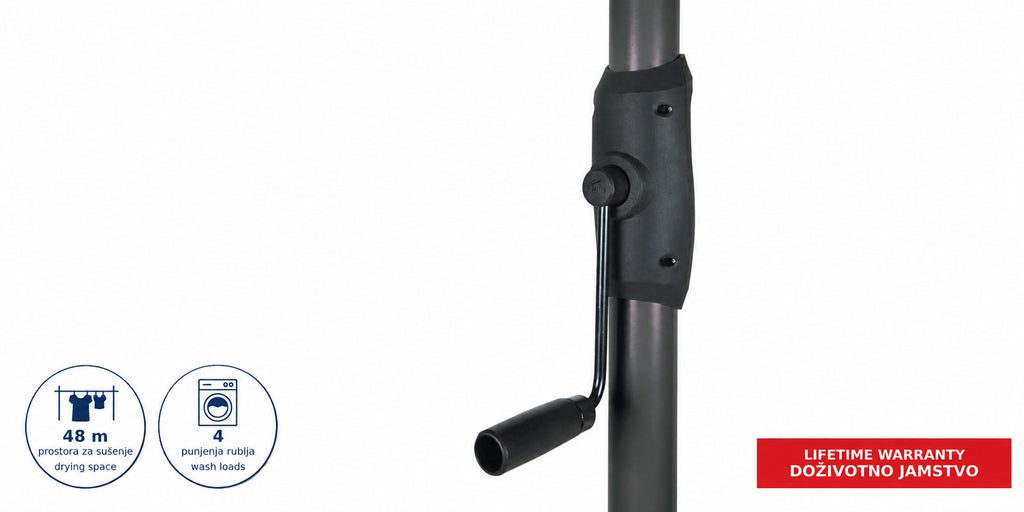 Hills Rotary 7 clothesline in Monument close-up of the height-adjustment winding handle.