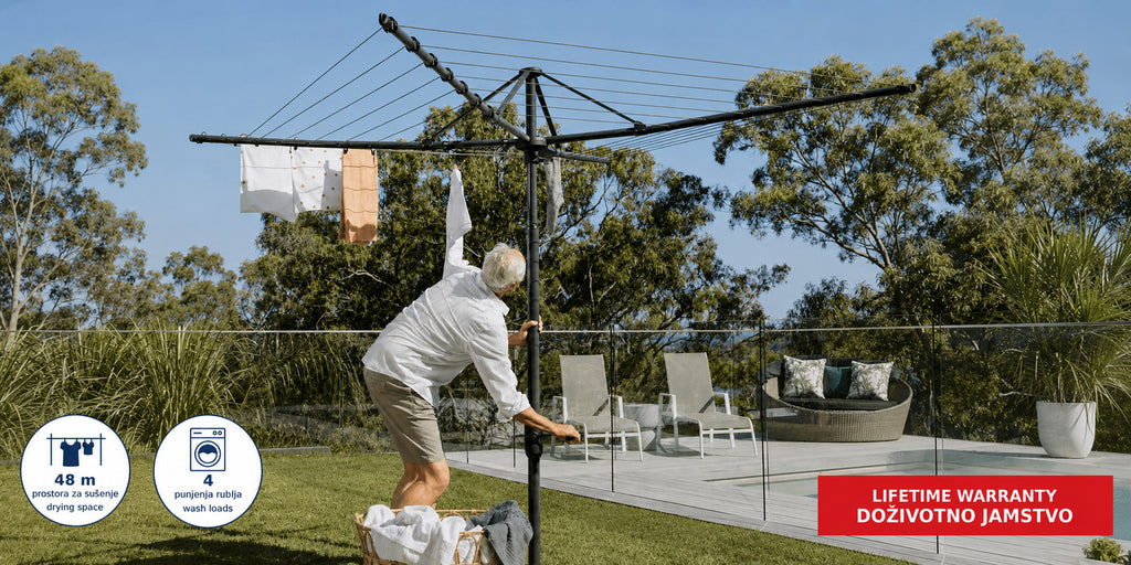 Hills Rotary 7 clothesline in Monument being raised with the winding handle.