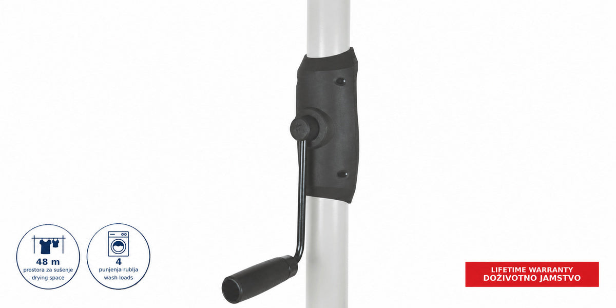 Hills Rotary 7 clothesline in Surfmist close-up of the height-adjustment winding handle.